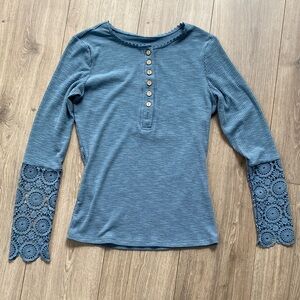 NWOT - Denim Blue Lace Women's Henley Top